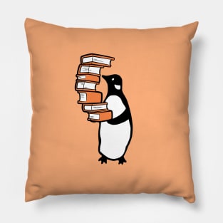 Penguin holding pile of books Pillow