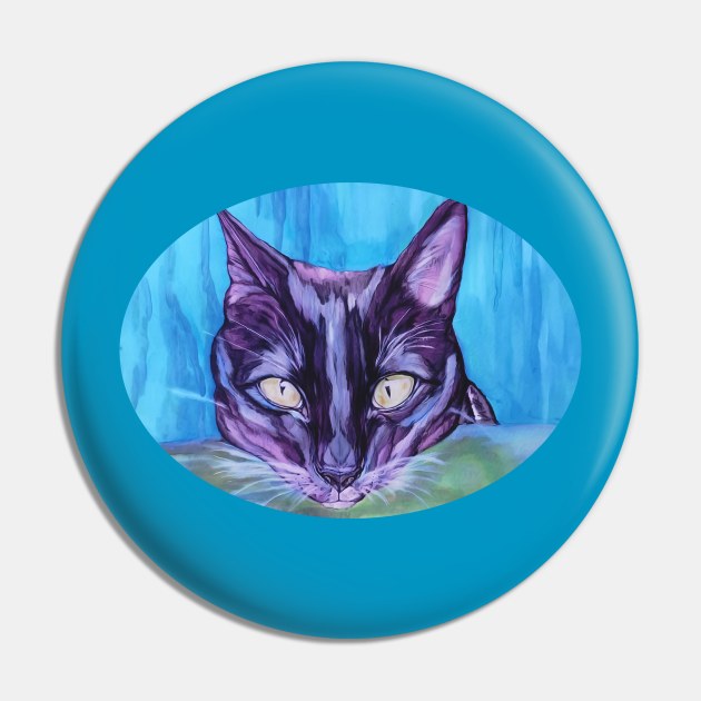 Green Eyed Black Cat Pin by candimoonart