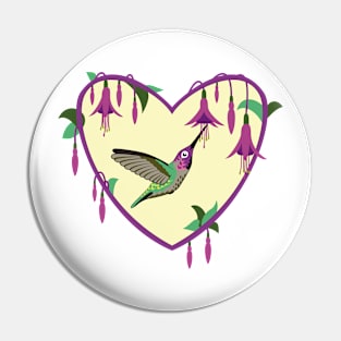 Hummingbird Fuchsia Heart Pin