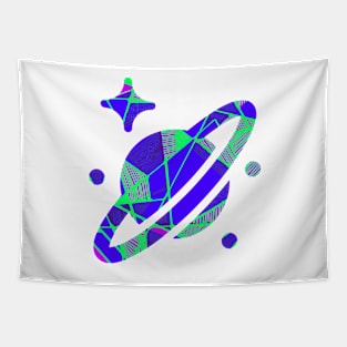 Space planet geometric blue Tapestry