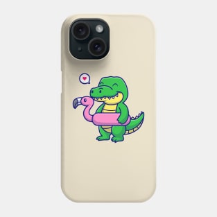 Cute Crocodile With Flamingo Swimming Tires Cartoon Phone Case