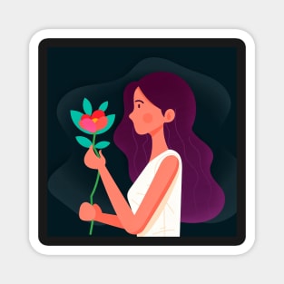 Girl with flower Magnet