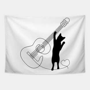 Cat loves guitar Tshirt Tapestry