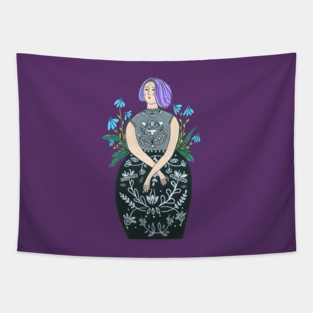 Purple Haired Girl Tapestry by DoodlesAndStuff