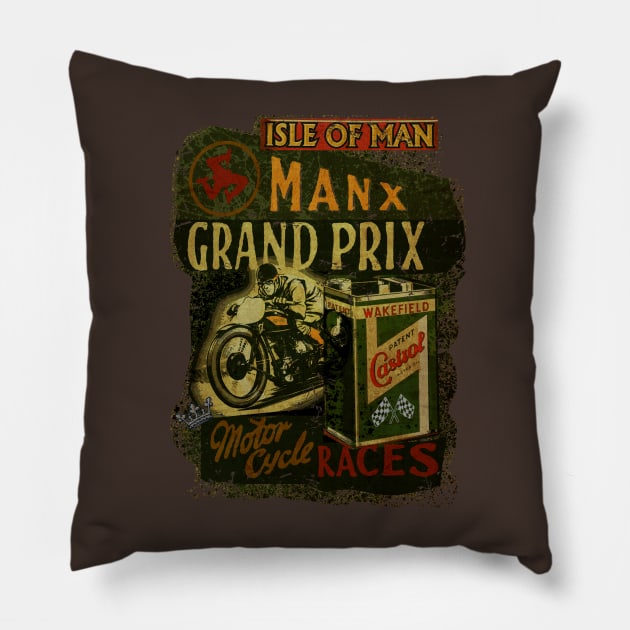 Manx Motorcycle Races Isle Of Man tt Pillow by Midcenturydave