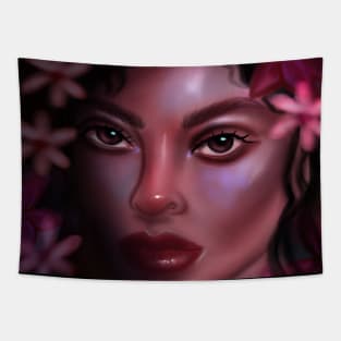 Rose Pink Girl with Pink Flowers Tapestry