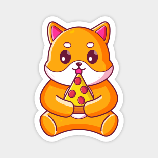 Cute shiba inu eating pizza Magnet