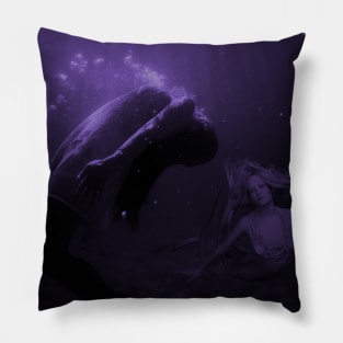 Mermaid Saves Drowning Victim in Purple Underwater Scene Pillow