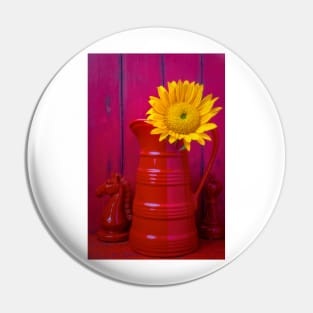 Red Pitcher With Sunflower Pin