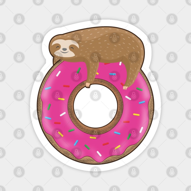 Cute baby sloth sleeping on a donut Magnet by M Humor