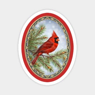 Red Cardinal Winter Pines & Snow Magnet