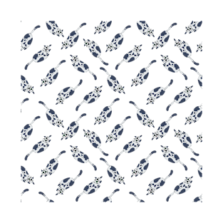 Stretching Blue Cat Illustration Pattern Design T-Shirt