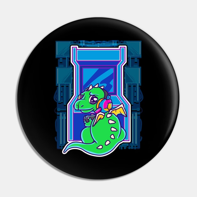 Baby Dragon Gamer Cute & Funny Arcade Gaming Pin by theperfectpresents