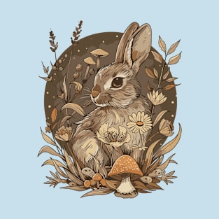 Retro Bunny Garden Cottagecore Fungus Rabbit Lover Mushroom Forest T-Shirt