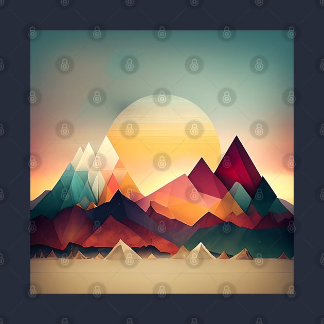 Colorful Sunset Geometric Mountains Sunrise by The Art Mage