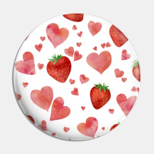 Hearts and strawberries watercolor romantic pattern. Sweet valentine print. Pin