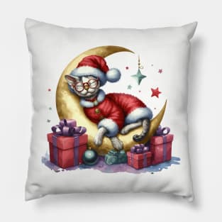 Devon Rex Cat On The Moon Christmas Pillow