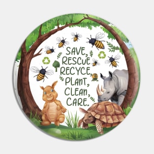 Save Bees Rescue Animals Recycle Plastic Earth Day Pin