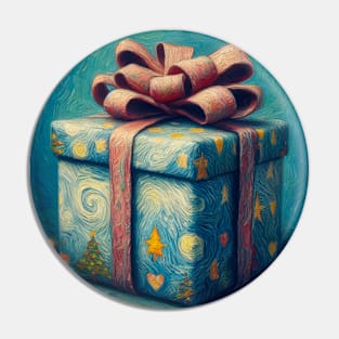 It’s All in the Bow - Fancy Blue Present - Oil Painting turned Digital Art in the Style of Van Gogh Pin