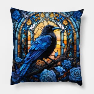 Raven On A Stained Glass Pillow