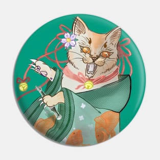 japan cat with kimono Pin