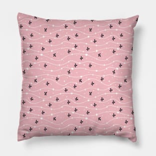 Wavy Lines, Dots and Flowers Pattern Pink and Blue Pillow