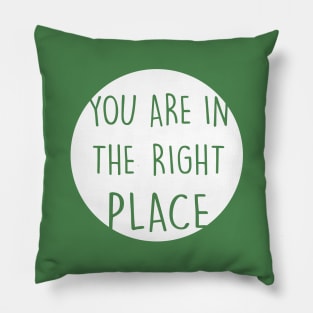 You Are In The Right Place white Pillow