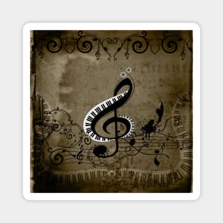 Music, decorative clef with piano and key notes Magnet