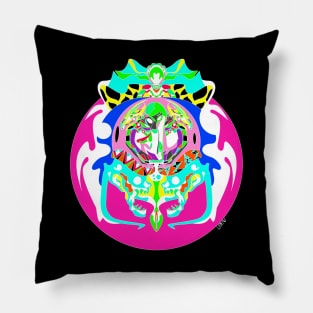 kaiju black alien war starship ecopop in mexican patterns art Pillow