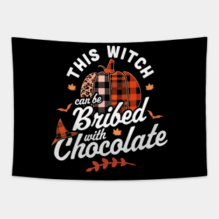 This Witch Can Be Bribed With Chocolate Halloween Fall Plaid Tapestry