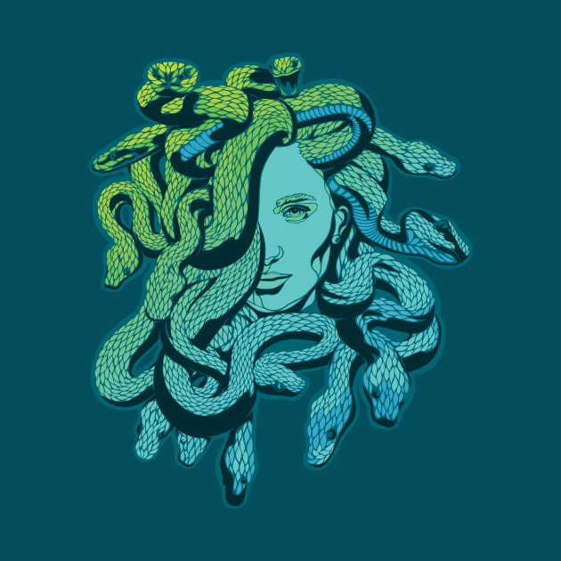 Medusa Teal Ocean Snakes by polliadesign