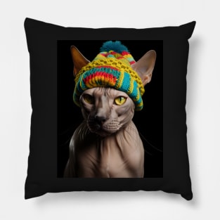 Sphynx cat - Colorful hat fun Pillow