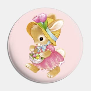 Cute Retro Vintage Easter Bunny Girl with Basket Pin