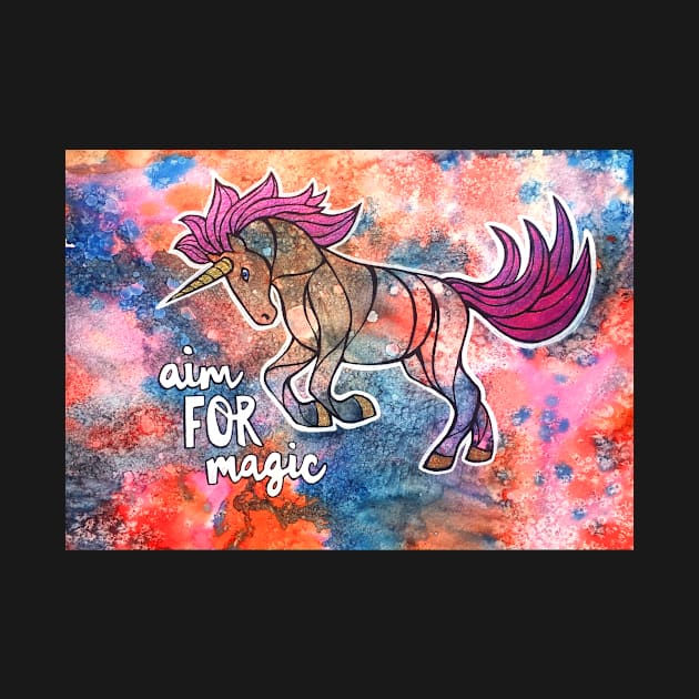 Aim for Magic. Unicorn Watercolor Illustration by mellierosetest