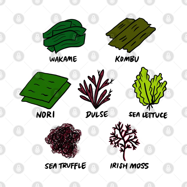 Illustrated Types of Edible Seaweed by bonniemamadraws