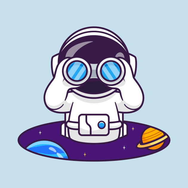 Cute Astronaut Spying With Binoculars In Space Cartoon by Catalyst Labs