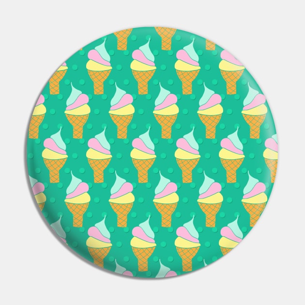 Soft Ice Cream Cones on Green Polka Dots Pin by Sandra Hutter Designs