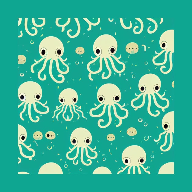 Green Octopuses in a Green Sea - Super Cute Colorful Octopus Pattern by JensenArtCo