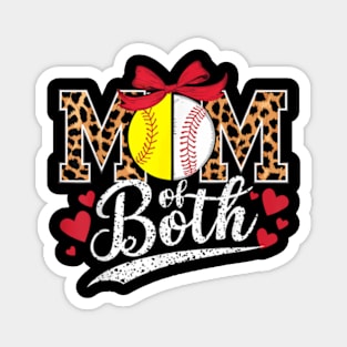 Mom Of Both Leopard Mom Baseball Softball Mother'S Day Women T-Shirt Magnet