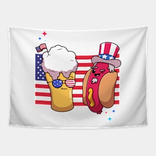 Kawaii Uncle Sam Hot Dog And Beer Tapestry