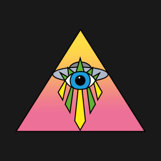 Illuminati Pyramid UFO Eye Art Deco Geometric Pink Yellow Sky Space T-Shirt