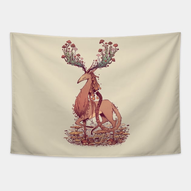 Mushroom Stag Tapestry by AlexHeywoodArt