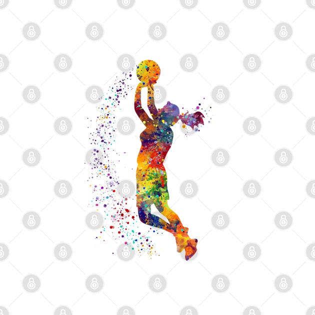 Girl Basketball Player Shooting Watercolor by LotusGifts