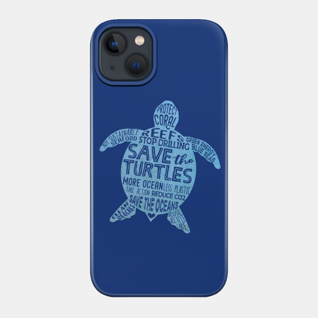 Save the Turtles - Blue Boho Turtle Silhouette - Save The Turtles - Phone Case