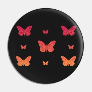 Red Orange Ombre Faux Glitter Butterflies Pin