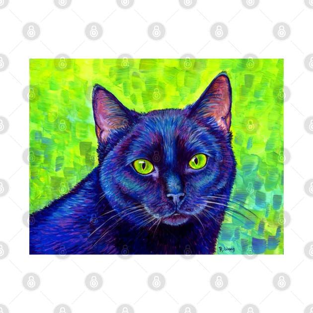 Colorful Black Cat with Green Eyes by rebeccawangart