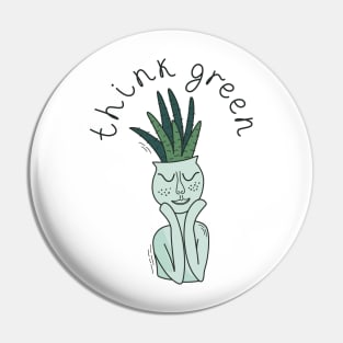 Ceramic flowerpot character with closed eyes and houseplant Pin