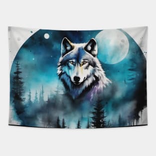 Timber Wolf in Watercolor and Charcoal Tapestry