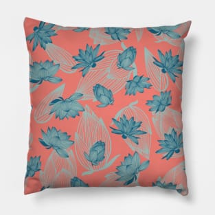 Pink and Blue Lotus Flower Pillow