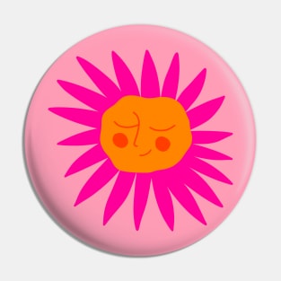 Pink flower with orange happy face, version 4 Pin